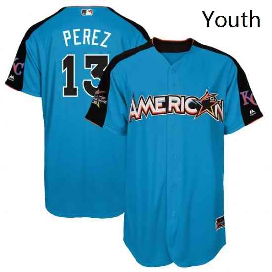 Youth Majestic Kansas City Royals 13 Salvador Perez Replica Blue American League 2017 MLB All Star MLB Jersey
